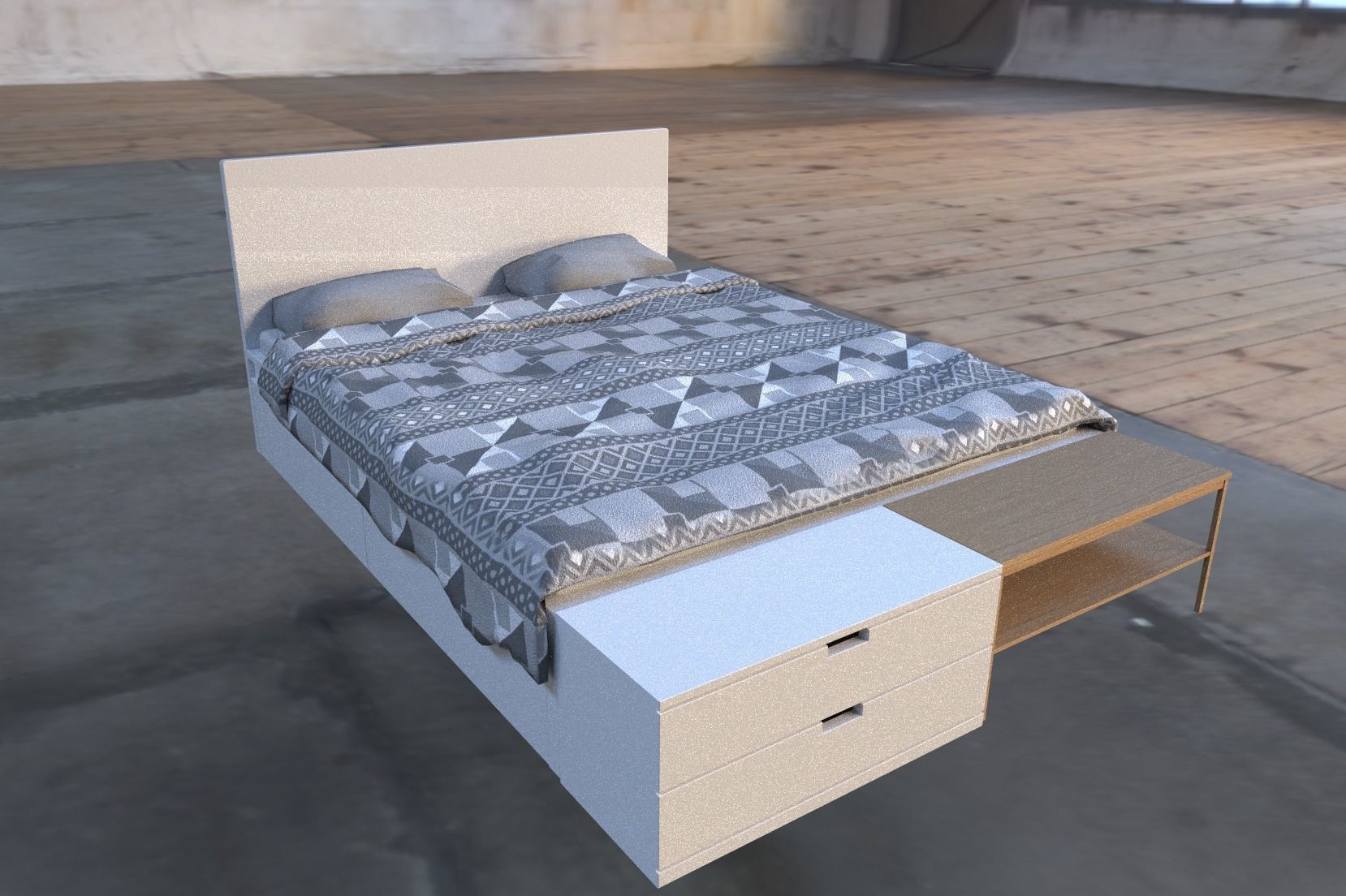 3D model Low Poly Bed with 3 different texture sets VR / AR / low-poly ...
