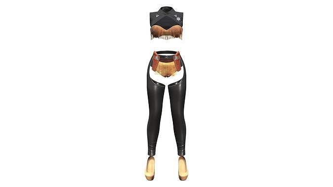 Cowgirl Sheriff Outfit Top Chaps Shoes Guns Low-poly 3D model