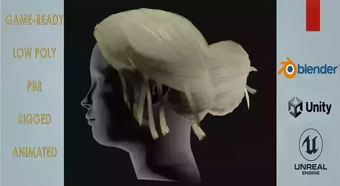 Very Low Poly Realistic Bun Hair Low-poly 3D model
