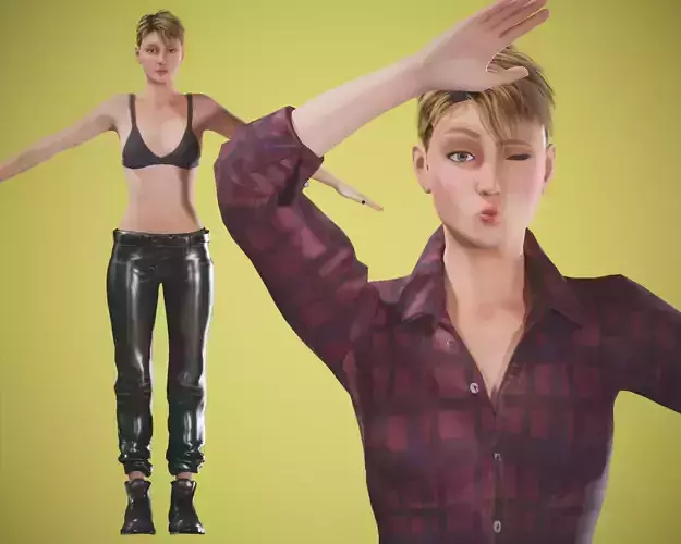 game rigged girl Low-poly 3D model