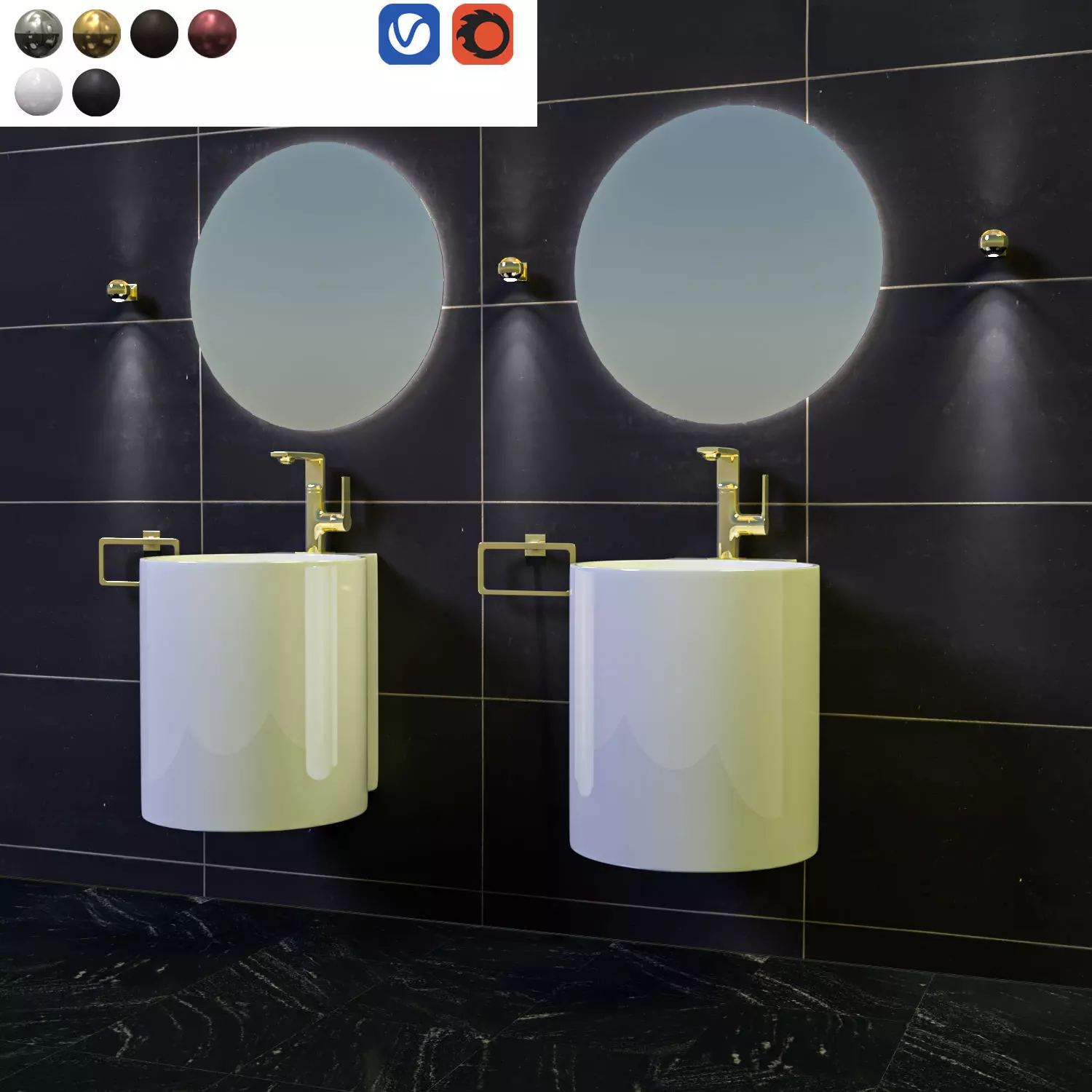 bathroom 1 with two sinks and mirrors 3D model