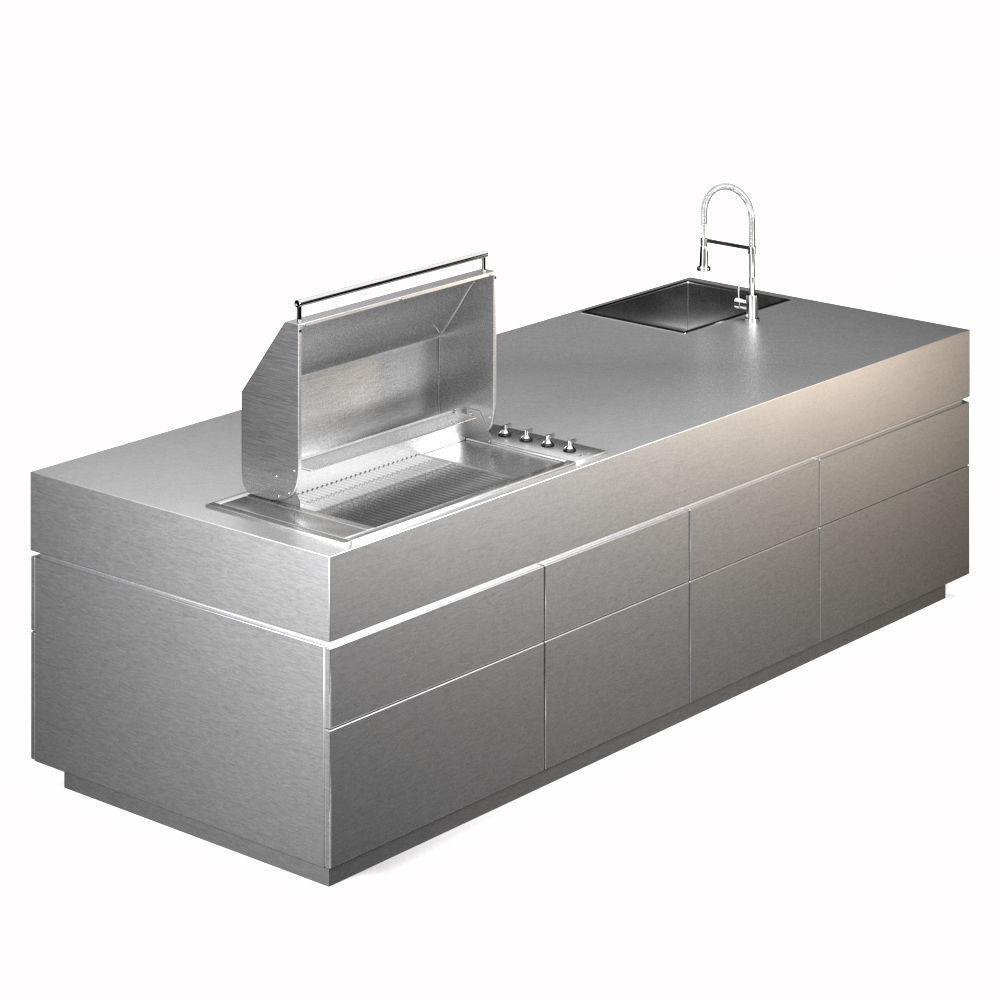 BBq - Island Steel with grill and sink 3D model_1