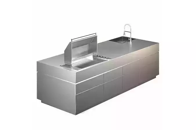 BBq - Island Steel with grill and sink 3D model