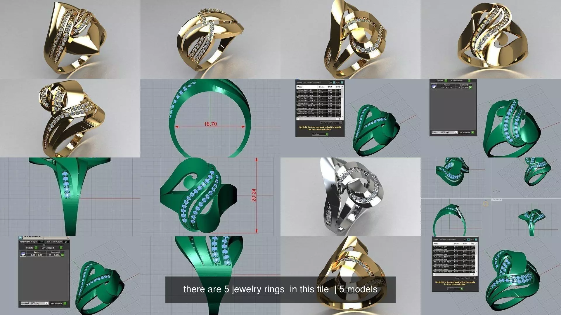 there are 5 jewelry rings  in this file  3D Model Collection_1