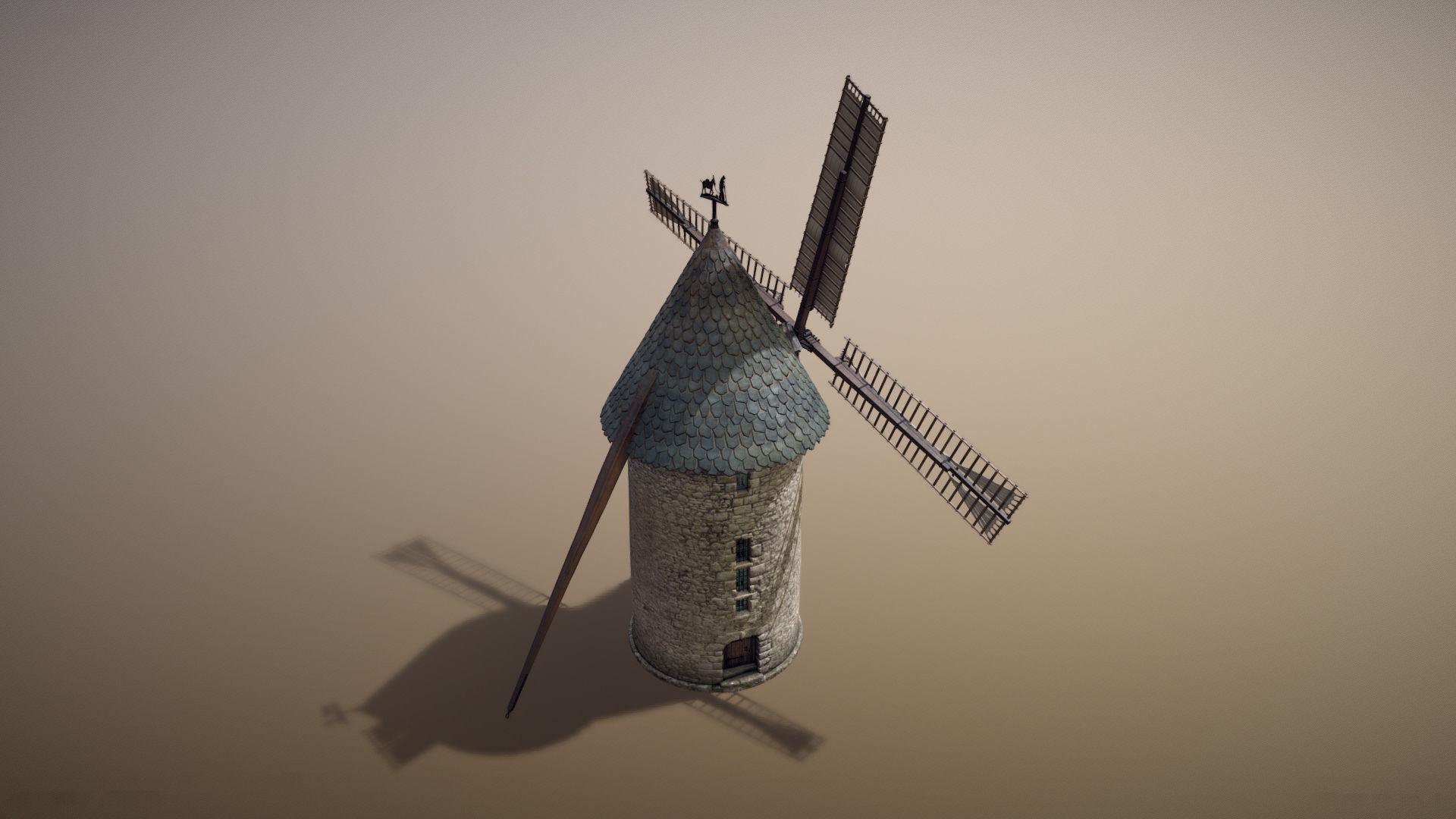France Windmill Largny-sur-Automne Low-poly 3D model_12