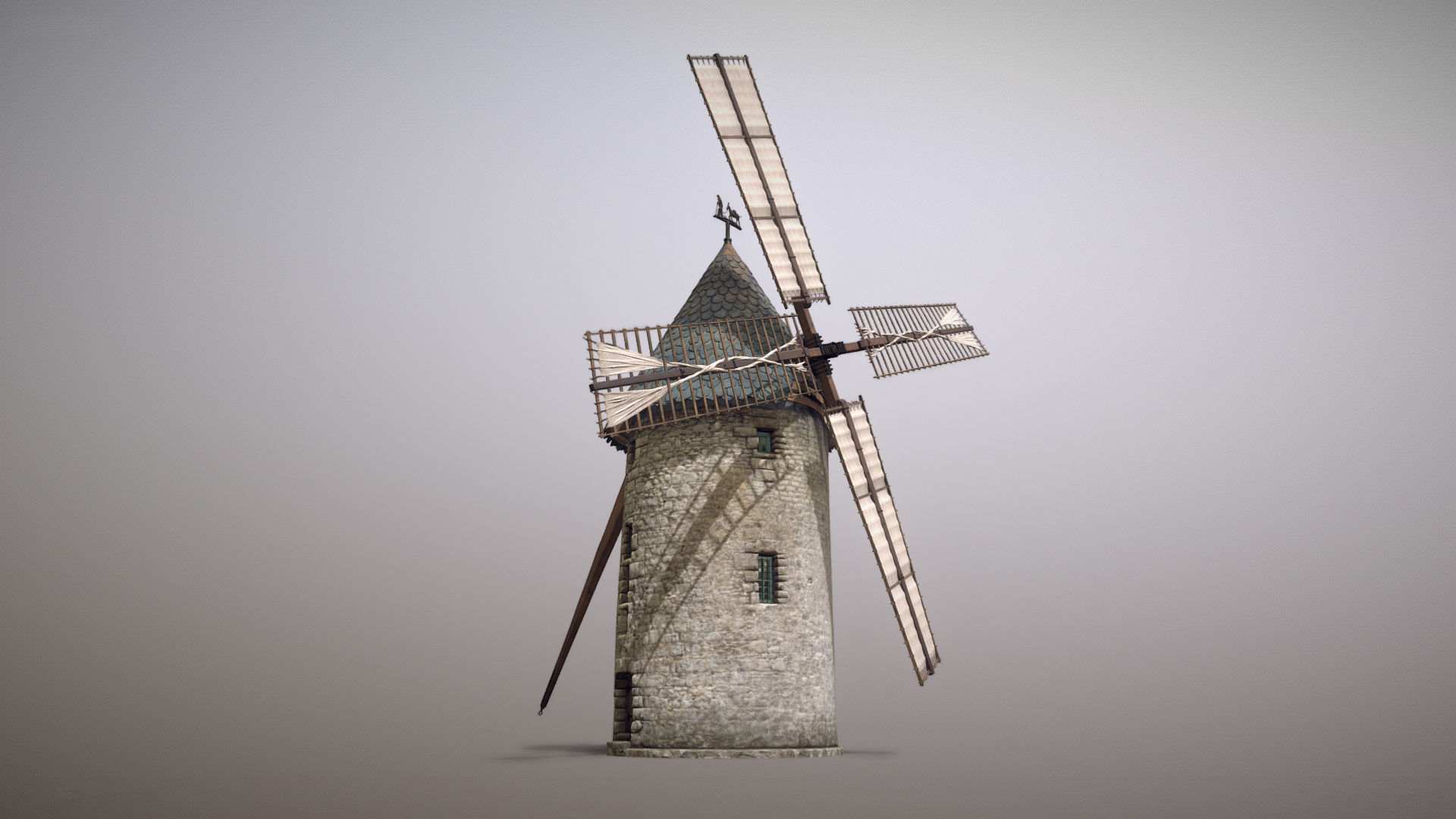 France Windmill Largny-sur-Automne Low-poly 3D model_11