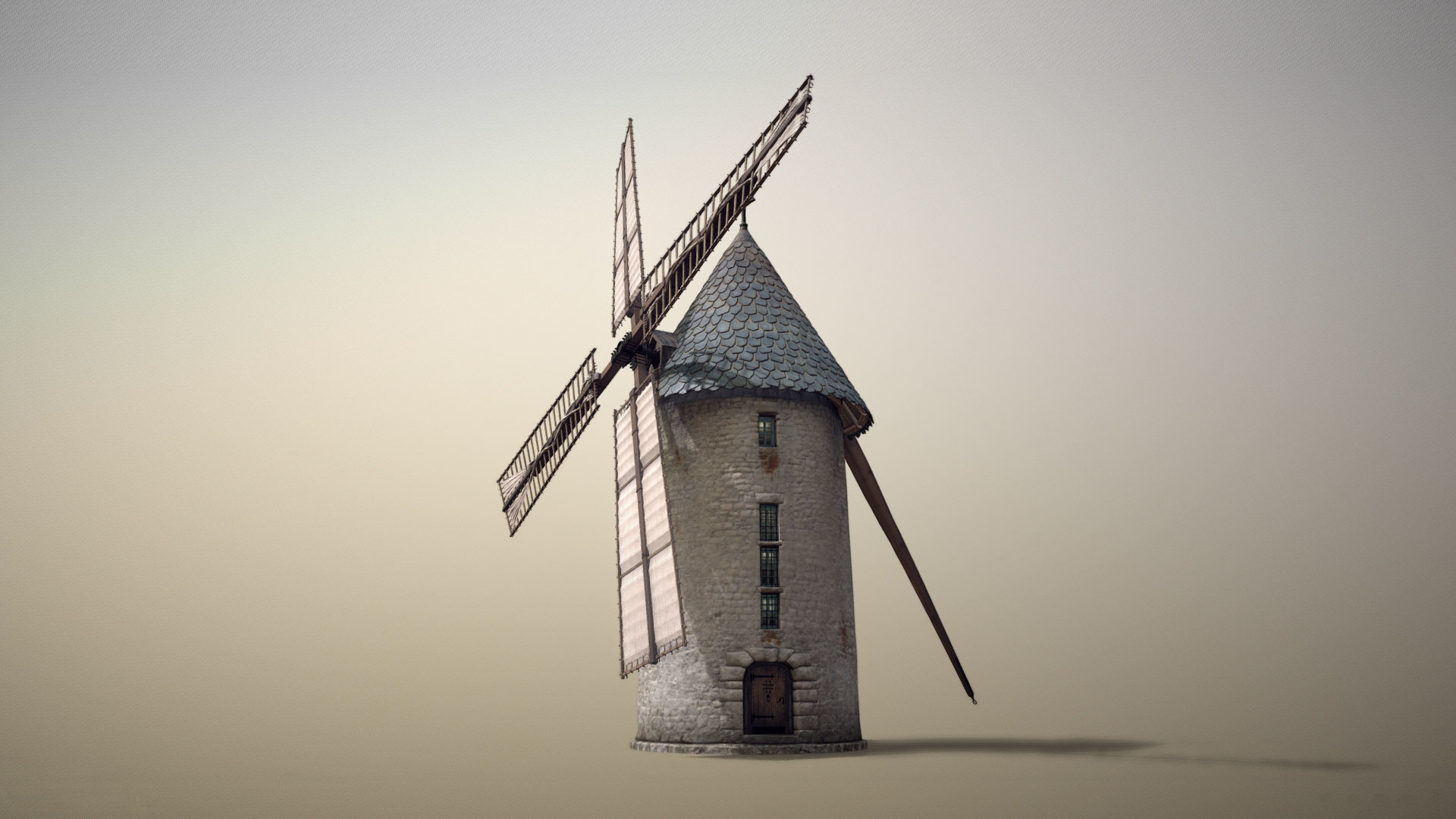 France Windmill Largny-sur-Automne Low-poly 3D model_7