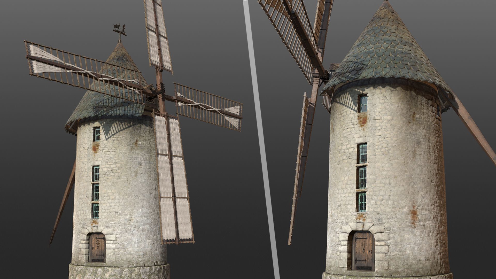 France Windmill Largny-sur-Automne Low-poly 3D model_14
