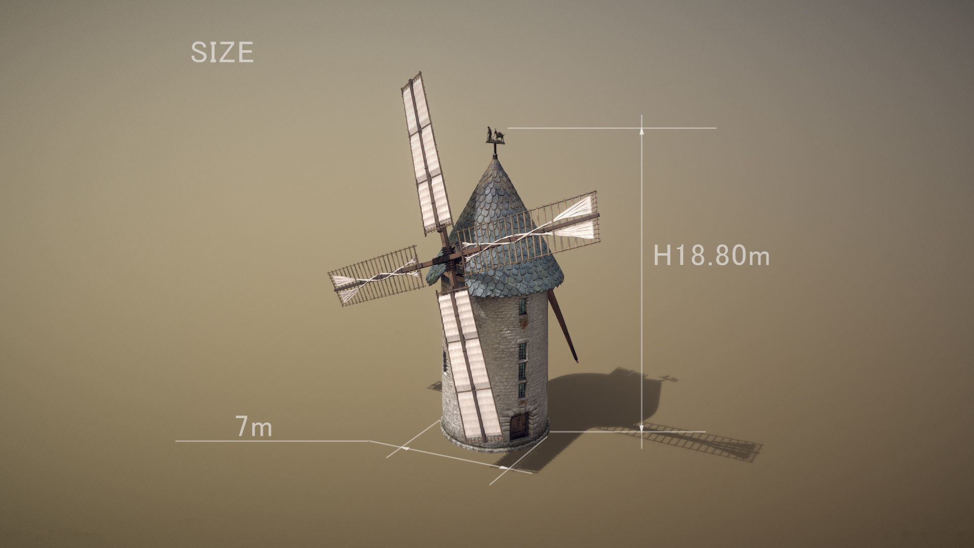 France Windmill Largny-sur-Automne Low-poly 3D model_4