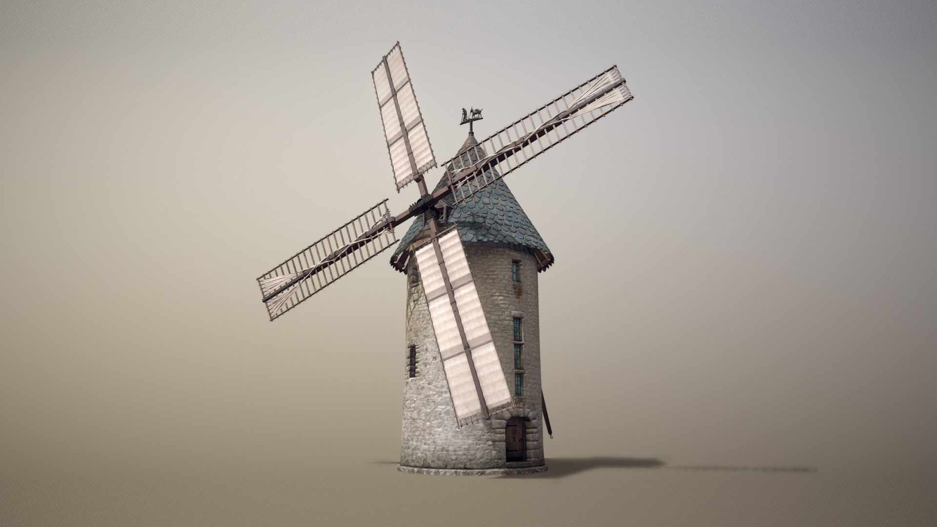France Windmill Largny-sur-Automne Low-poly 3D model_6