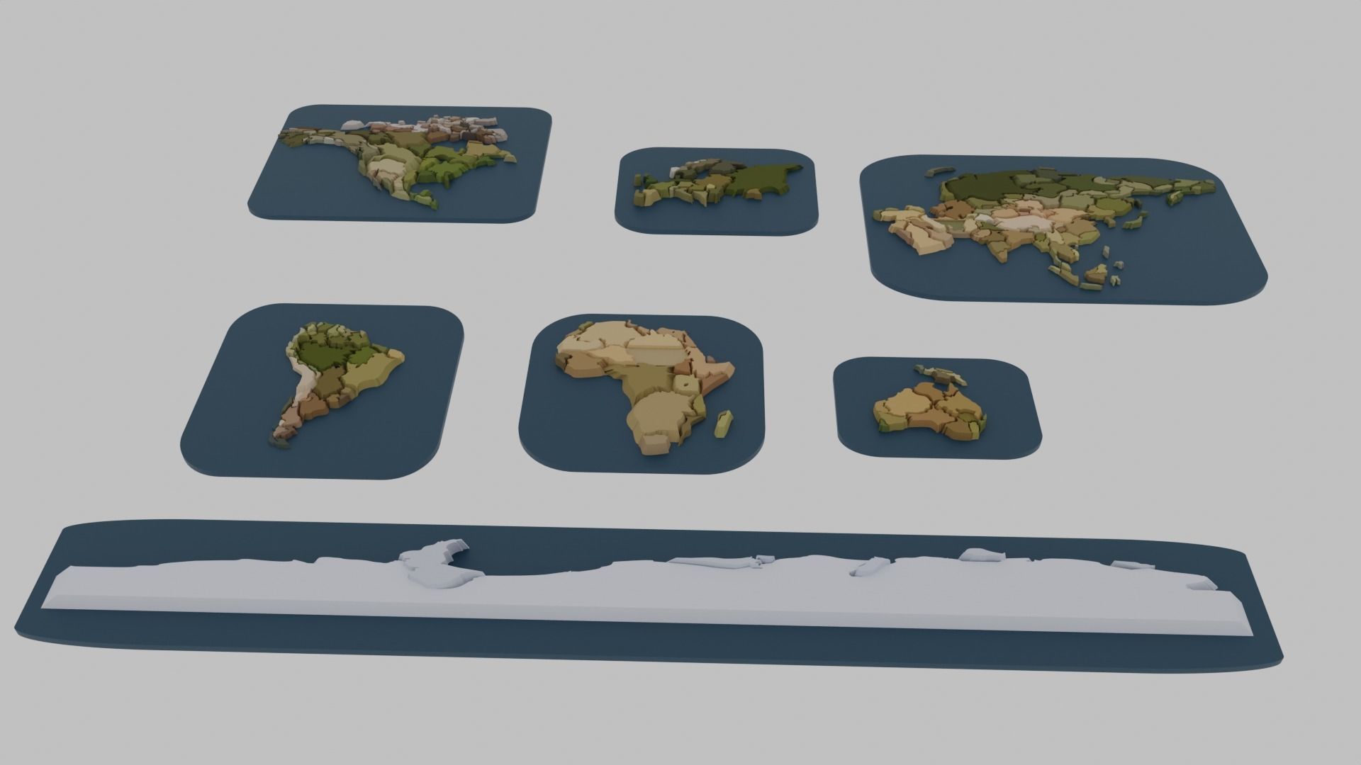 Continent - World Map Low-poly 3D model_1