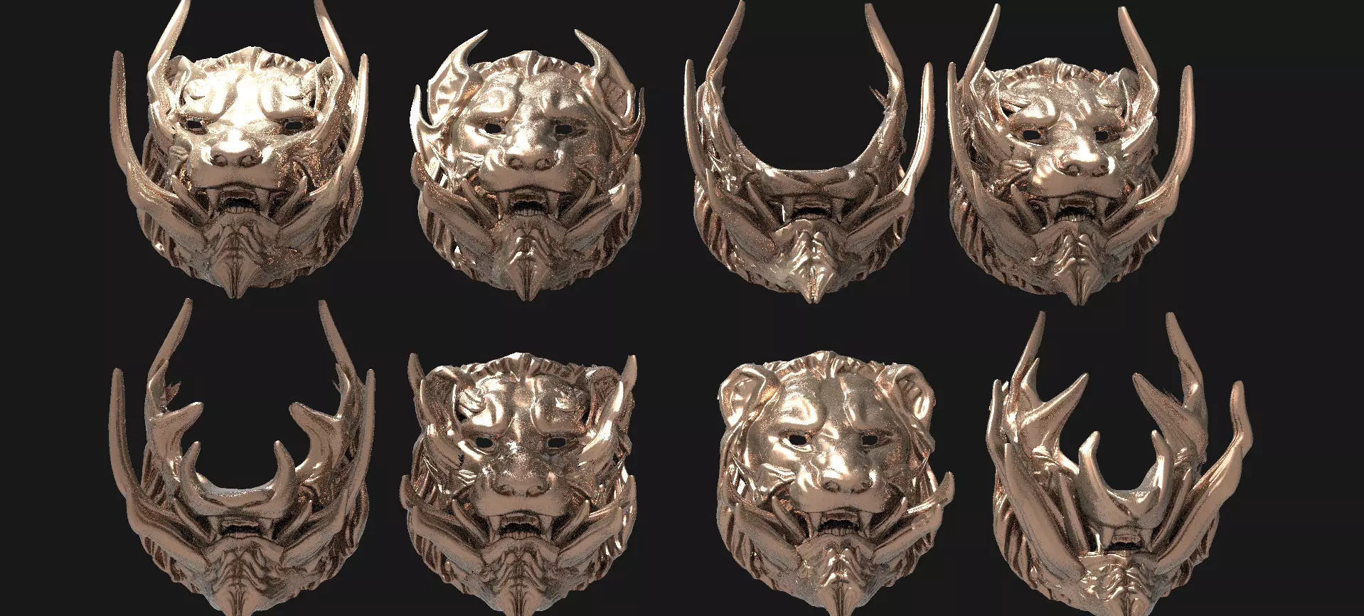 Horned lion mask Collection 3D model_0