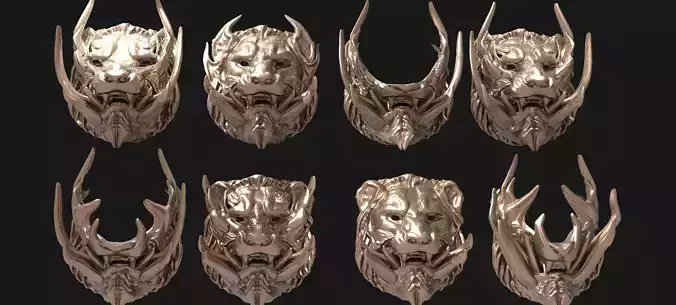 Horned lion mask Collection 3D model
