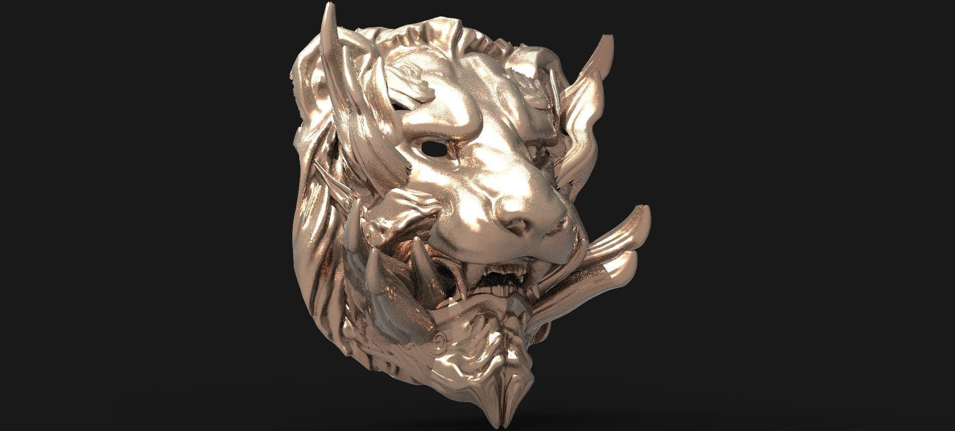 Horned lion mask Collection 3D model_12