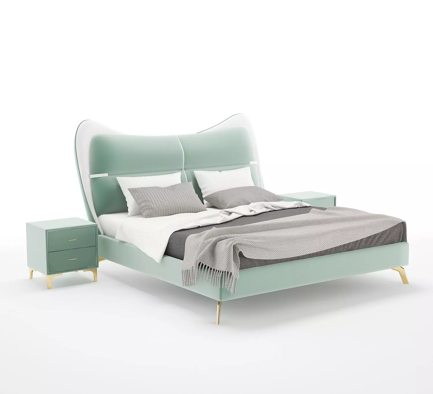 Upholstered Bed 3D model Low-poly 3D model_0