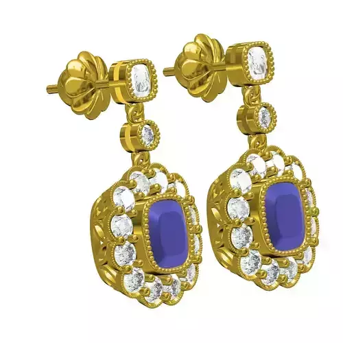 Cushion Cut Halo Earring 3D print model