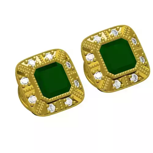 Green Emerald Pave Halo Earring