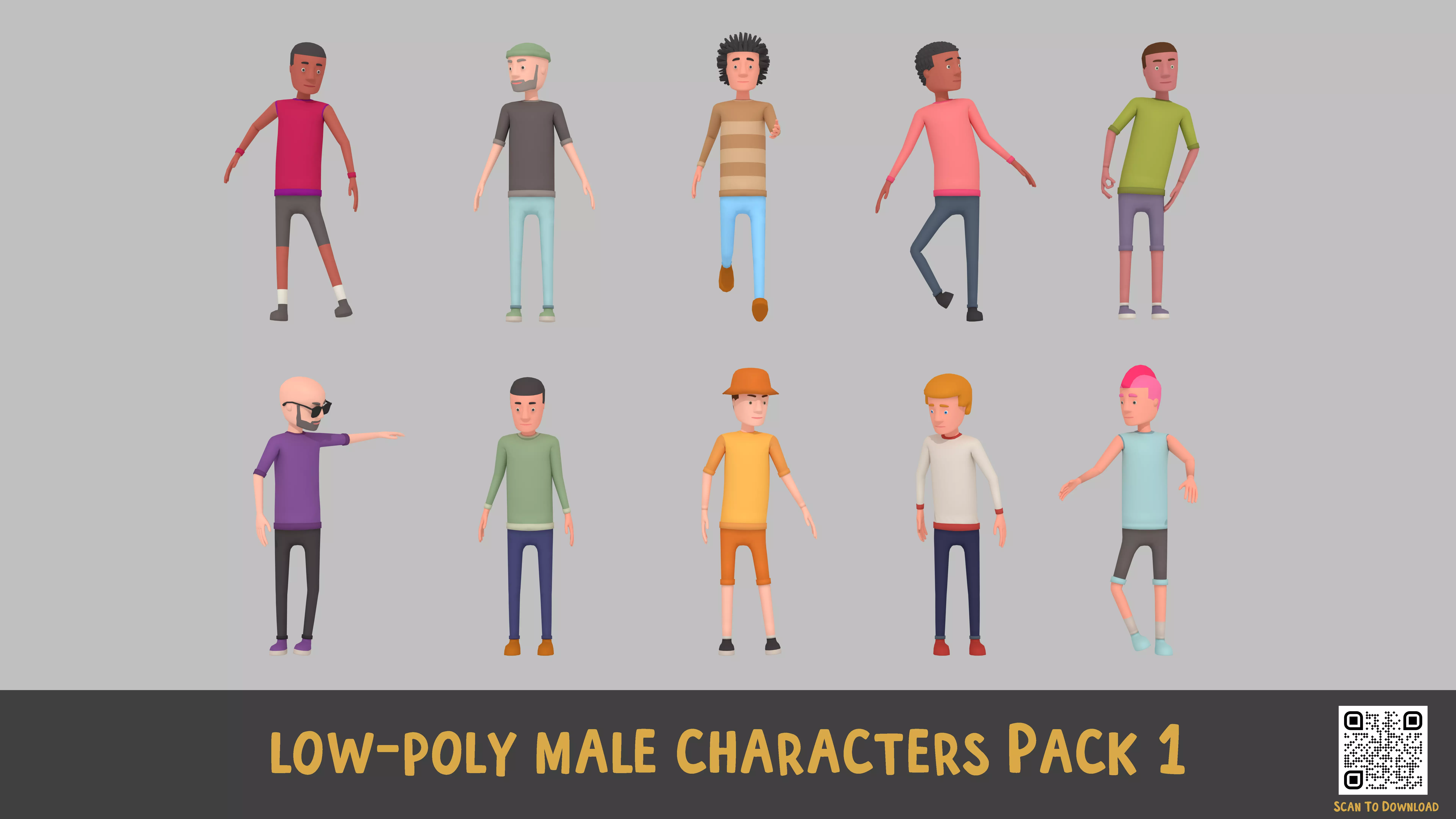 Low poly Hyper casual Male Characters Pack 1  Low-poly 3D model_0