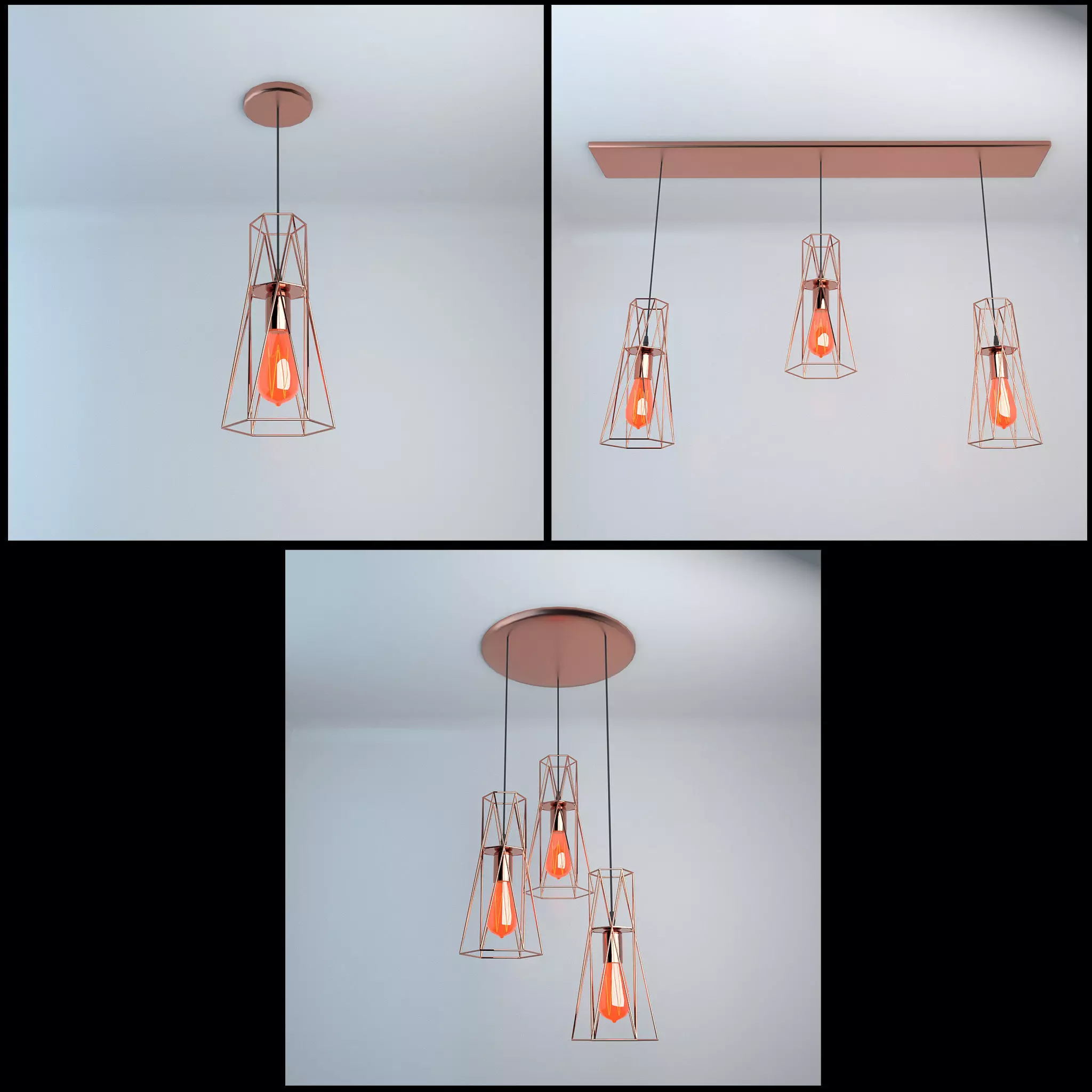 Pack of lamps with vintage bulb Low-poly 3D model_0