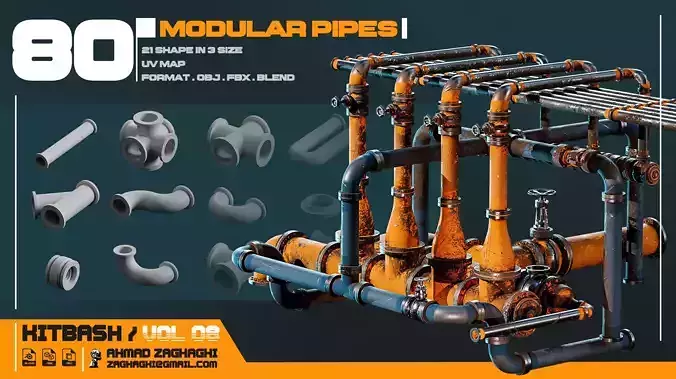 80 Modular Pipes - KITBASH - VOL 08 3D model