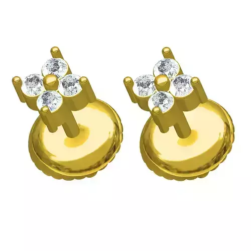 Simple Small Size Four Diamond Stud Earring 3D print model