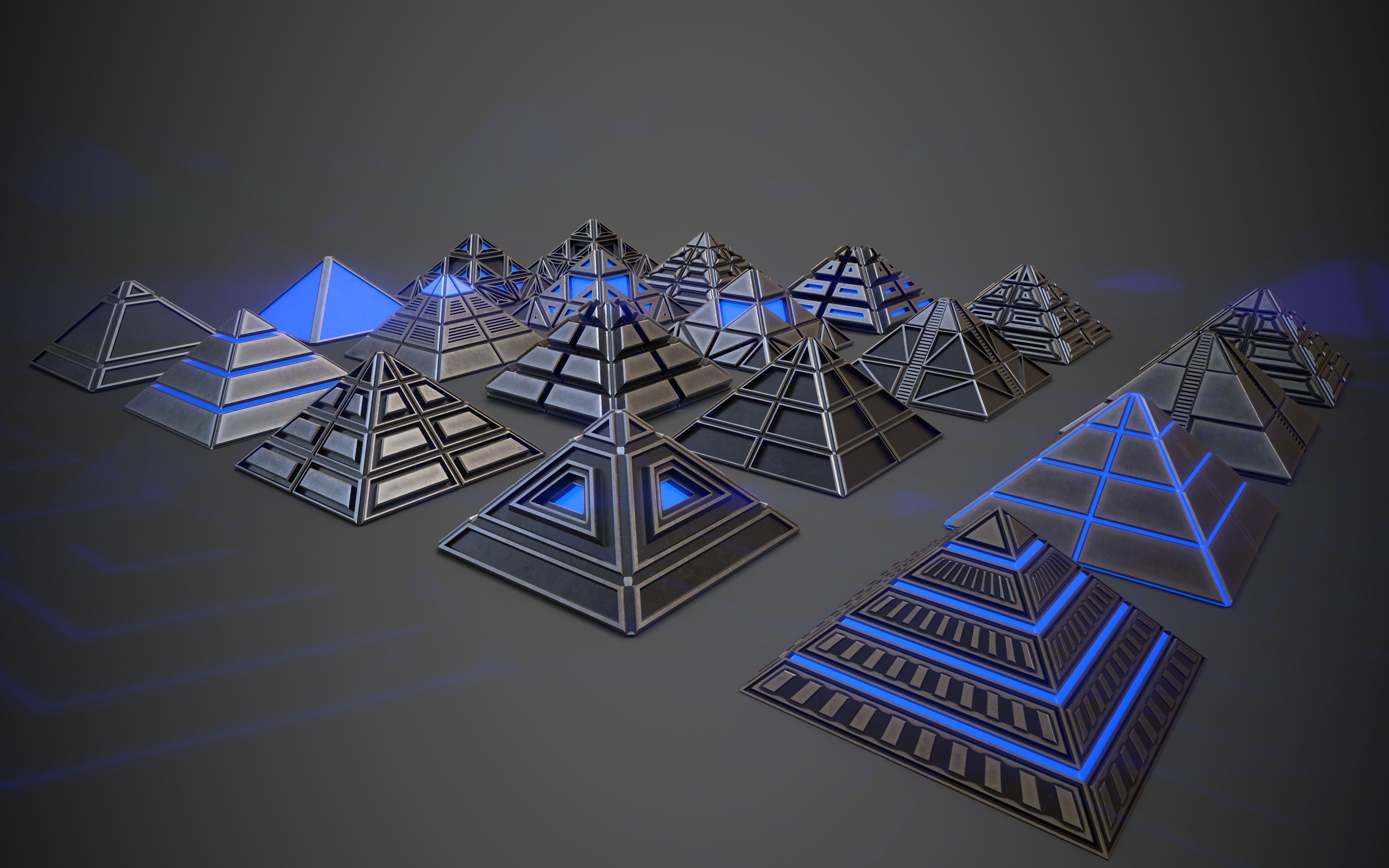 Sci-Fi Pyramid Metal Low-poly 3D model_7
