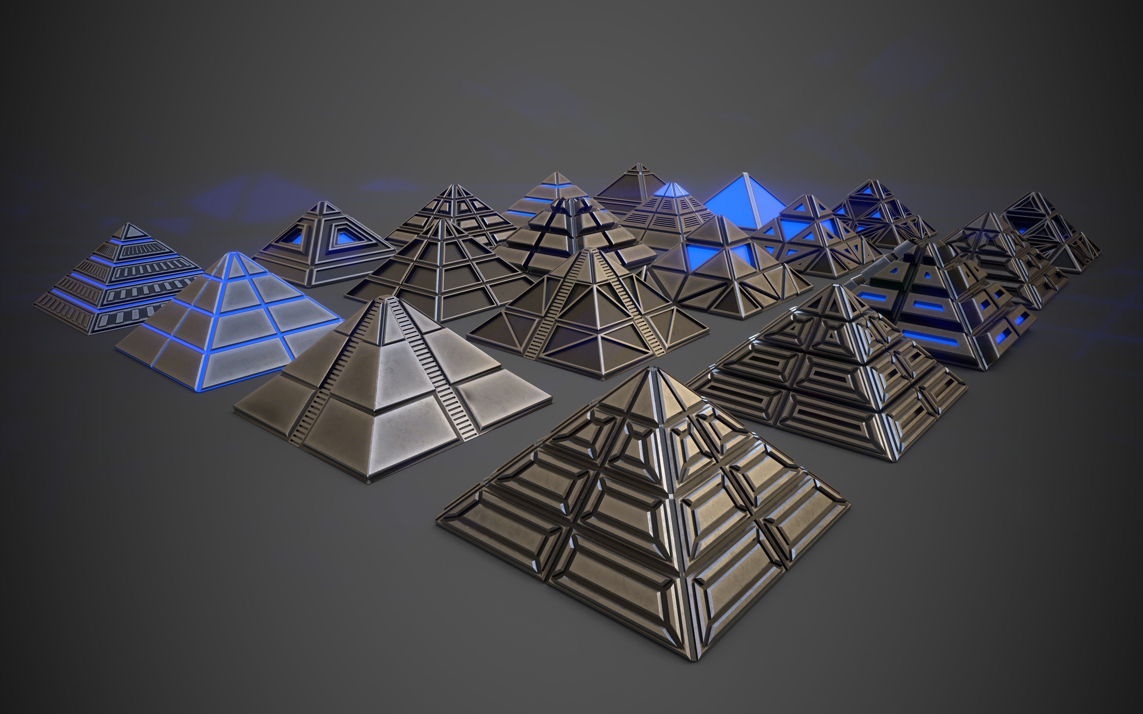 Sci-Fi Pyramid Metal Low-poly 3D model_6