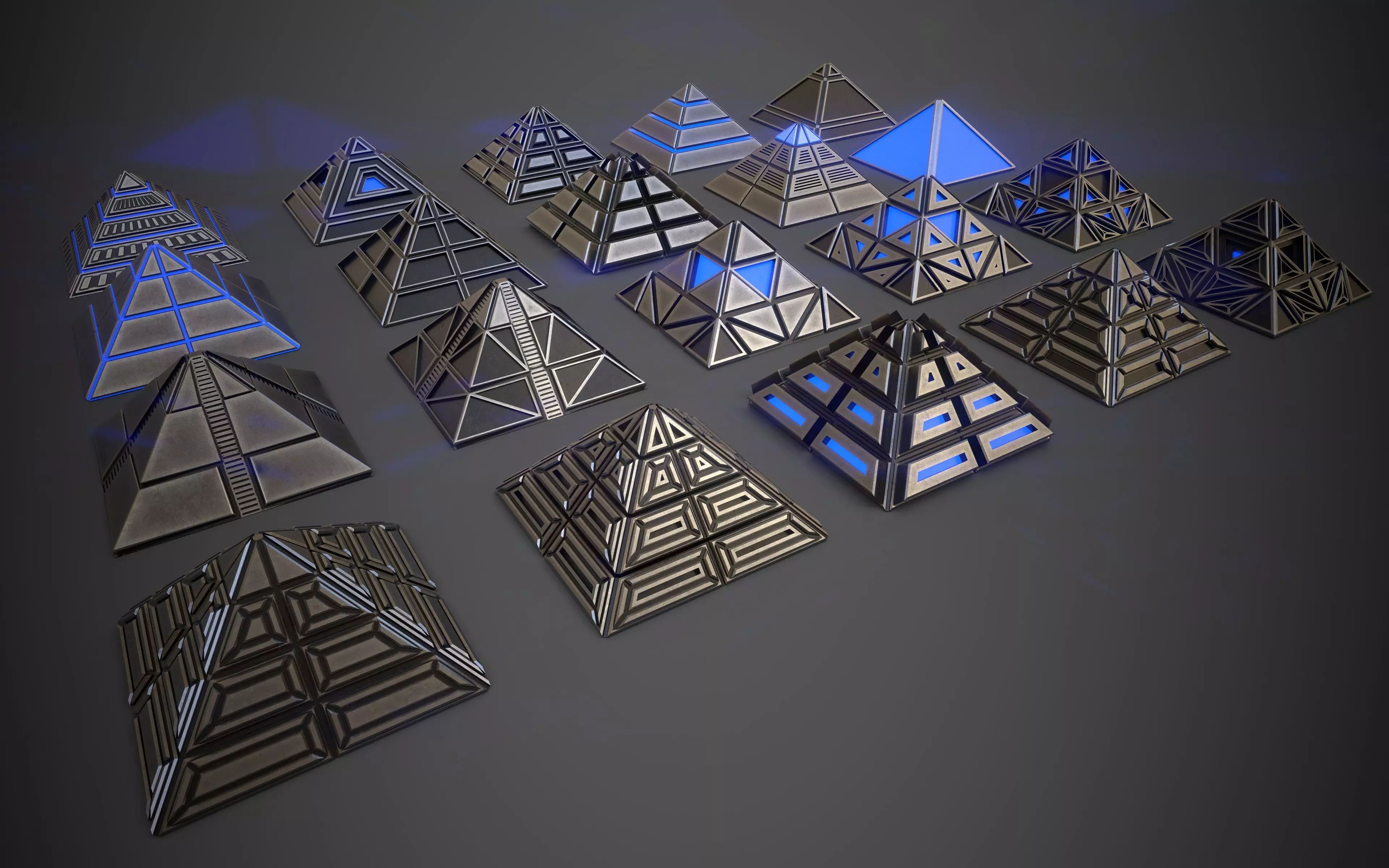 Sci-Fi Pyramid Metal Low-poly 3D model_0