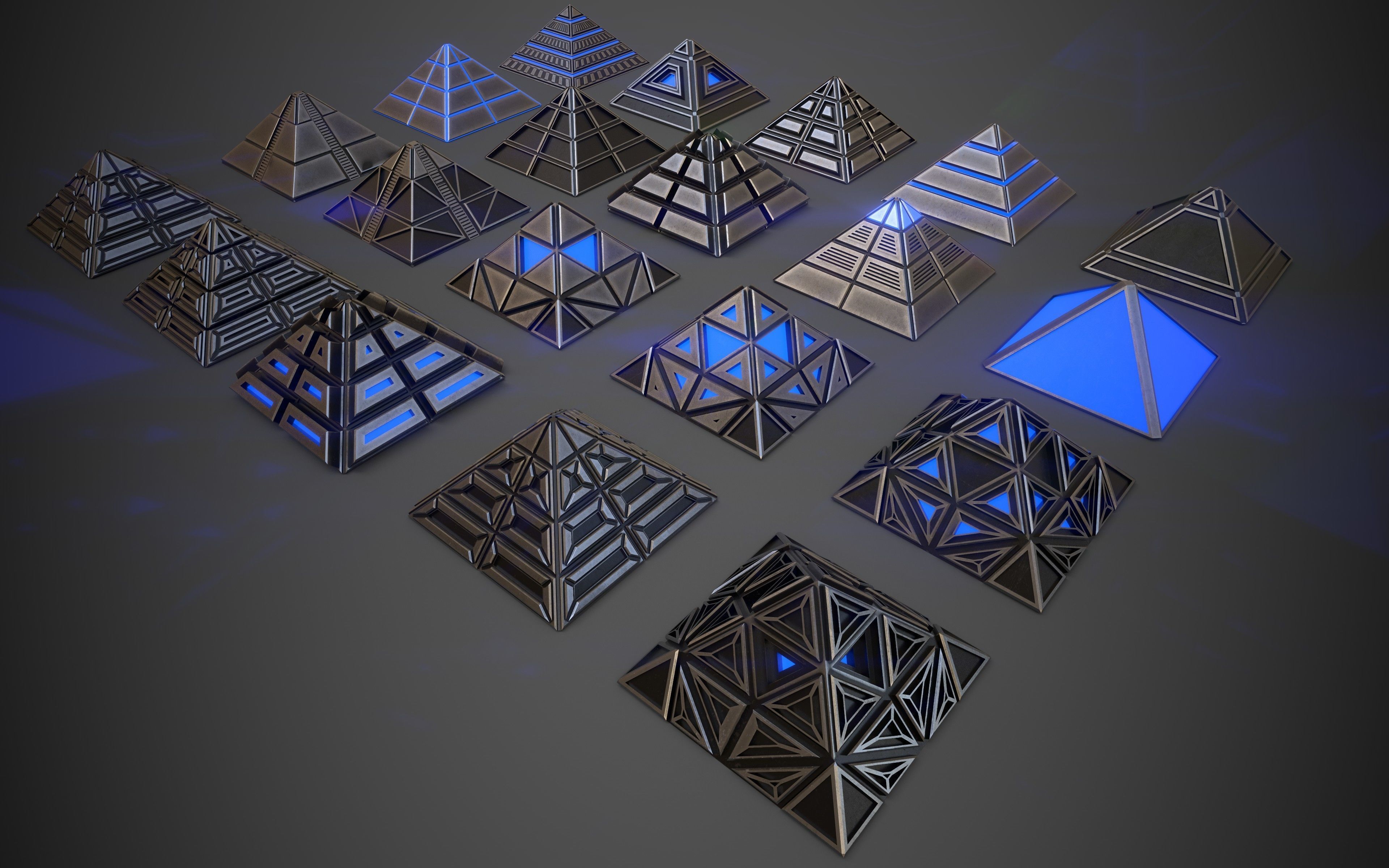 Sci-Fi Pyramid Metal Low-poly 3D model_9