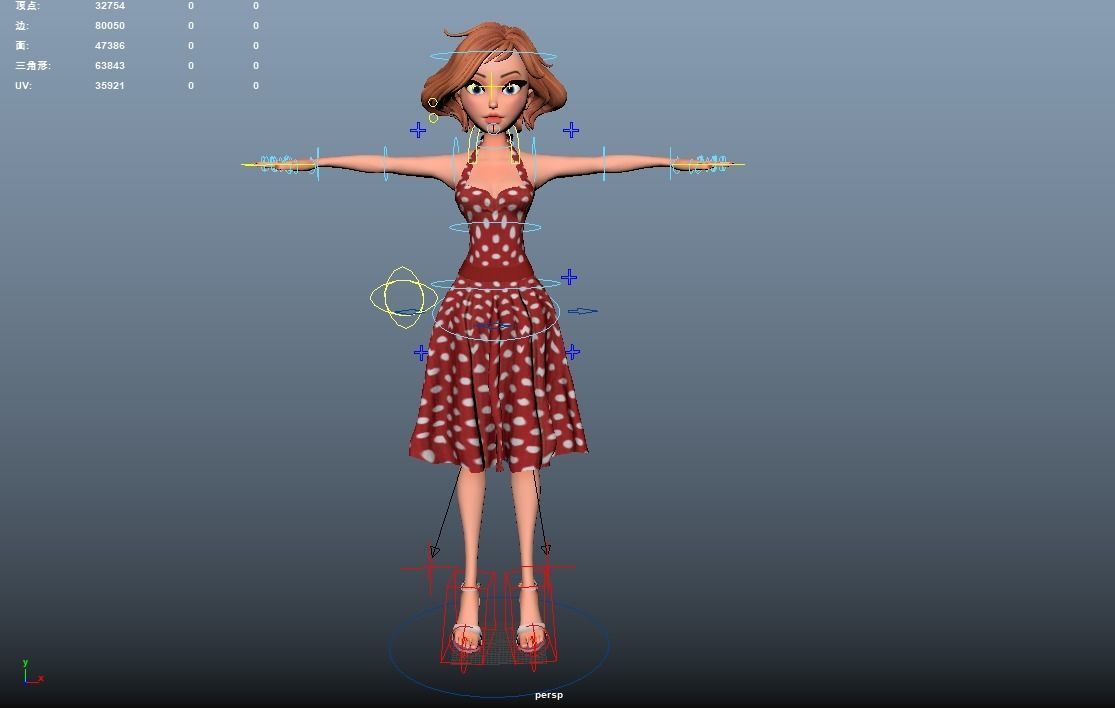Cartoon Girl Rigged Low-poly 3D model_7
