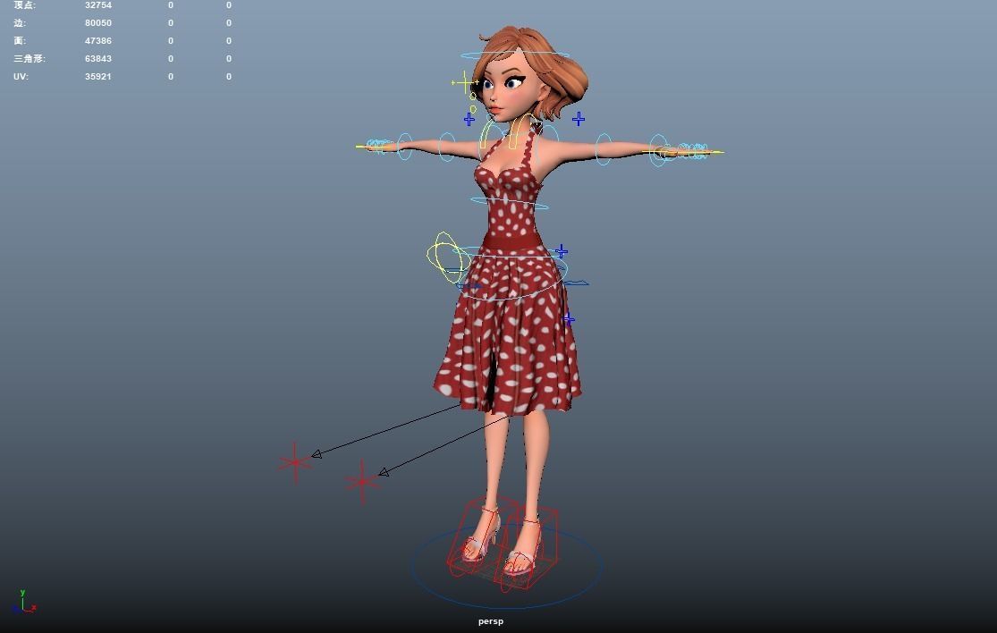 Cartoon Girl Rigged Low-poly 3D model_9