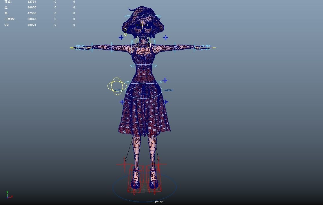 Cartoon Girl Rigged Low-poly 3D model_8