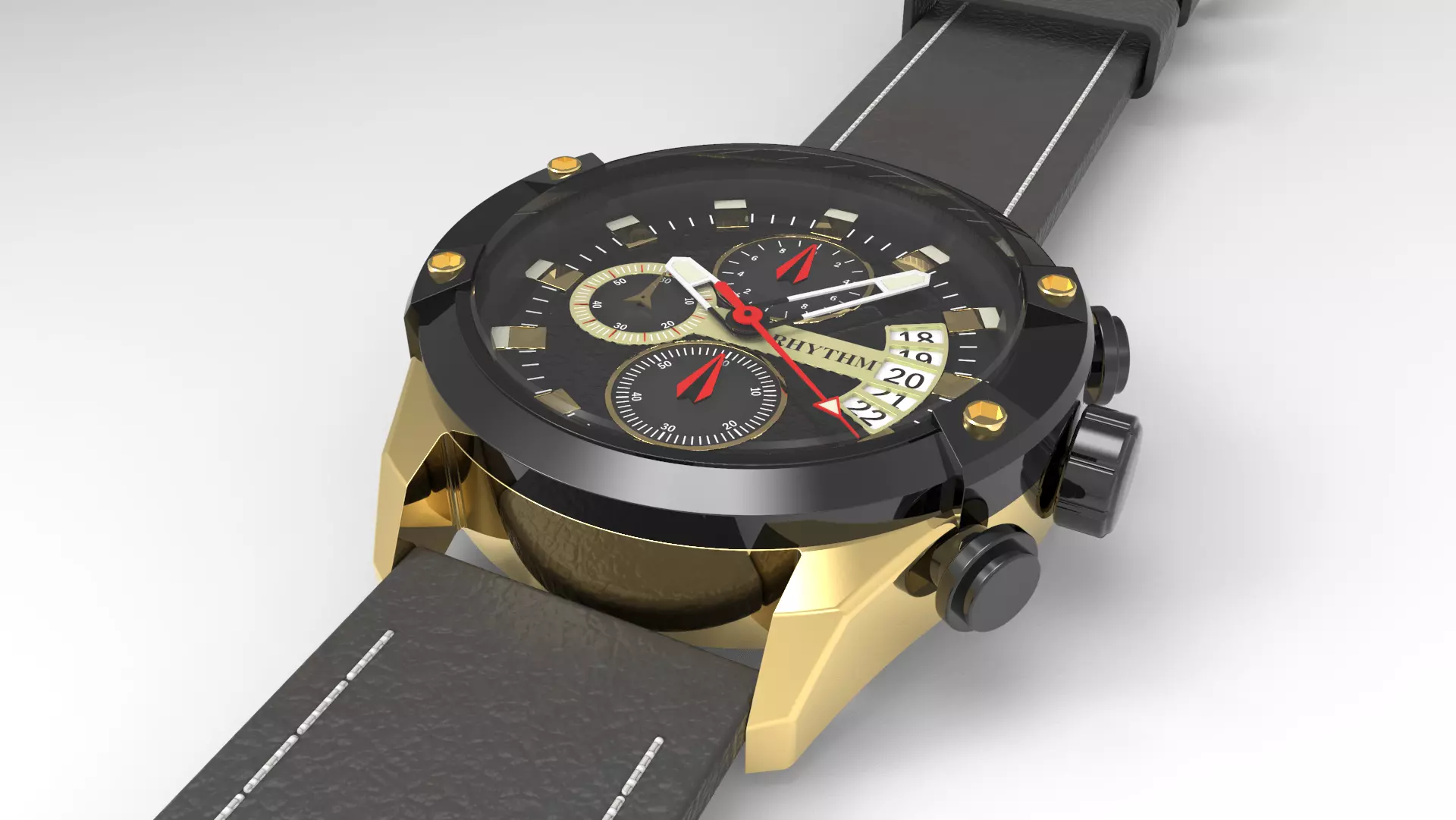 Watch - Rhythm SI1603S Black-Gold 3D model