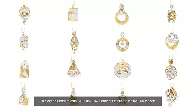 60 Women Pendant 3dm STL OBJ FBX Renders Details Collection