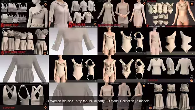 24 Women Blouses - crop top -bikini party-3D Model Collection  24 Women Blouses - crop top -bikini party-3D Model Collection