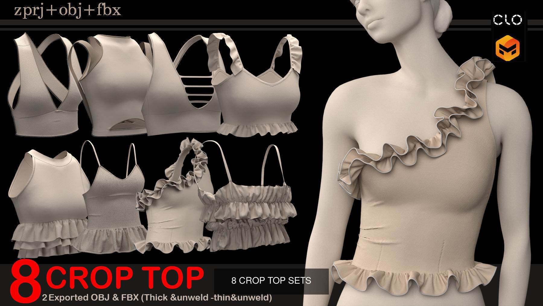 24 Women Blouses - crop top -bikini party-3D Model Collection _1