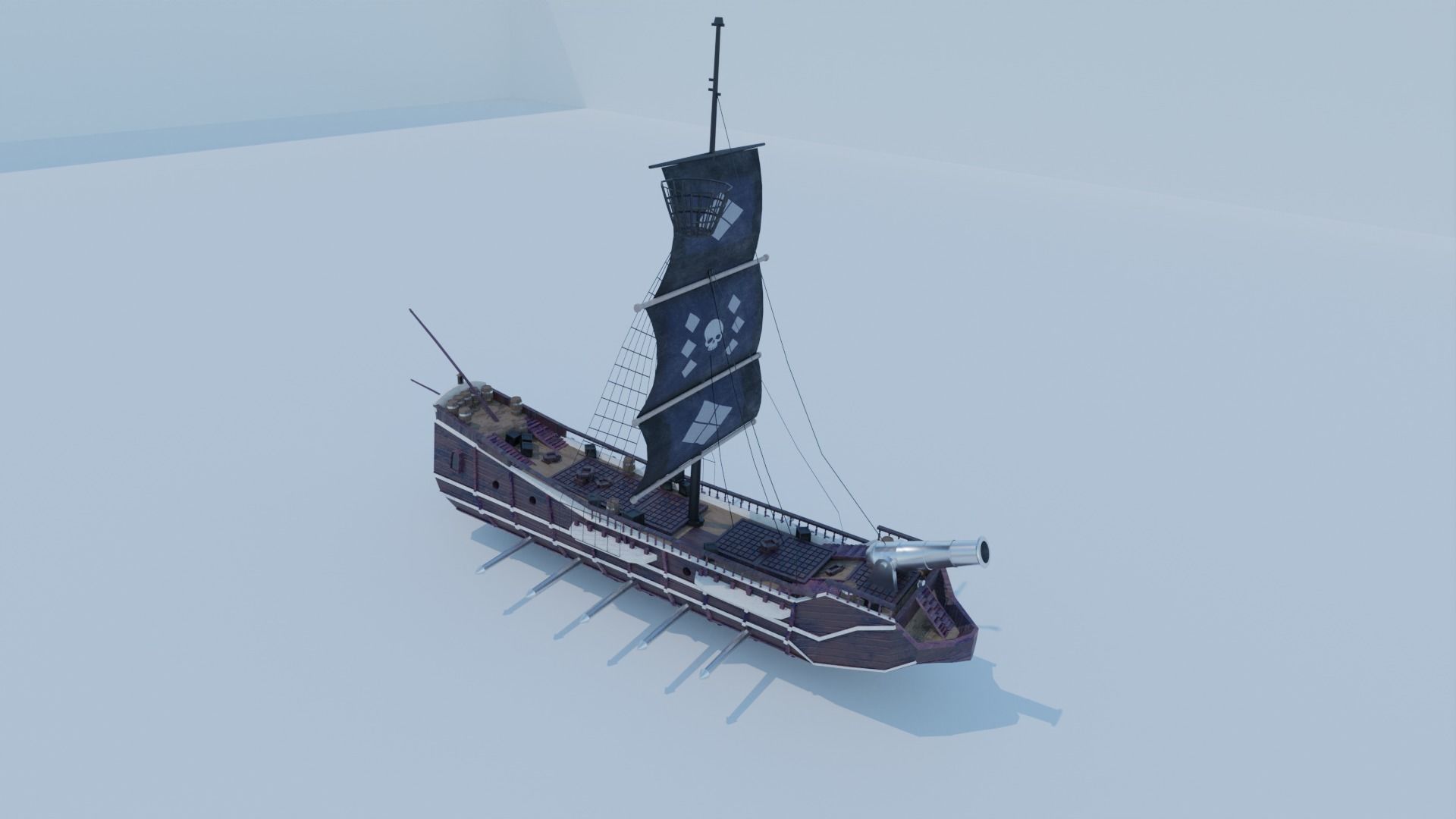 Pirate Ship 3D model - Single Cannon Low-poly 3D model_26