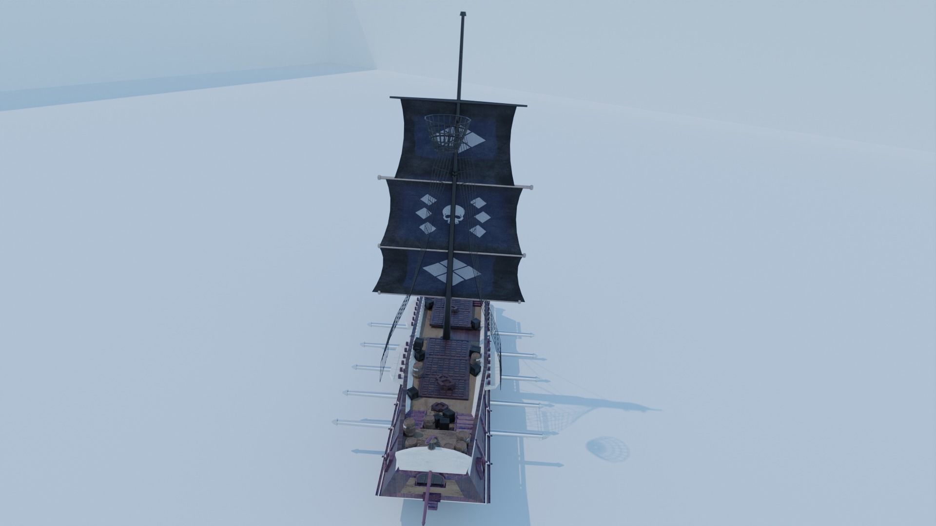 Pirate Ship 3D model - Single Cannon Low-poly 3D model_10