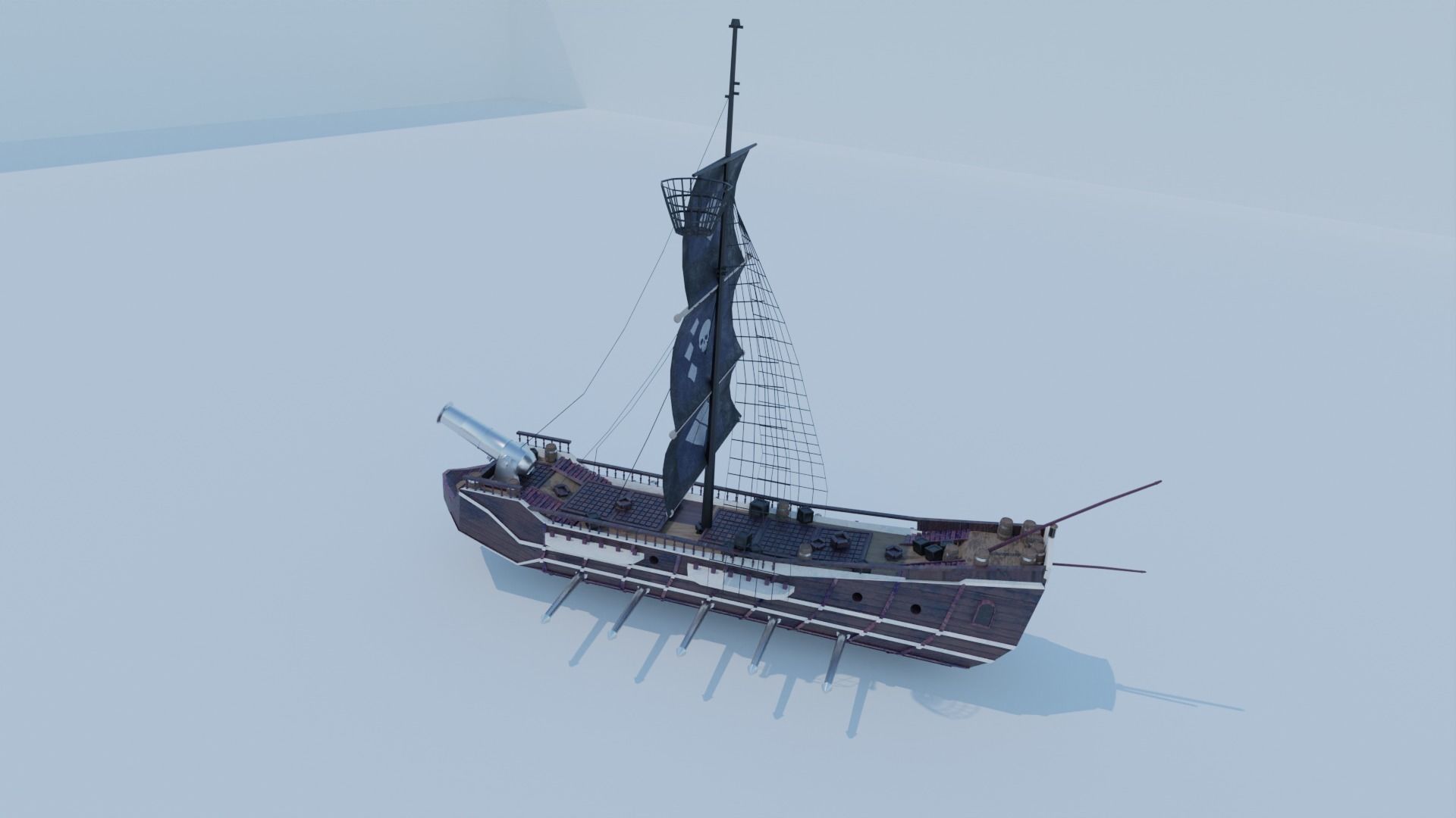 Pirate Ship 3D model - Single Cannon Low-poly 3D model_15