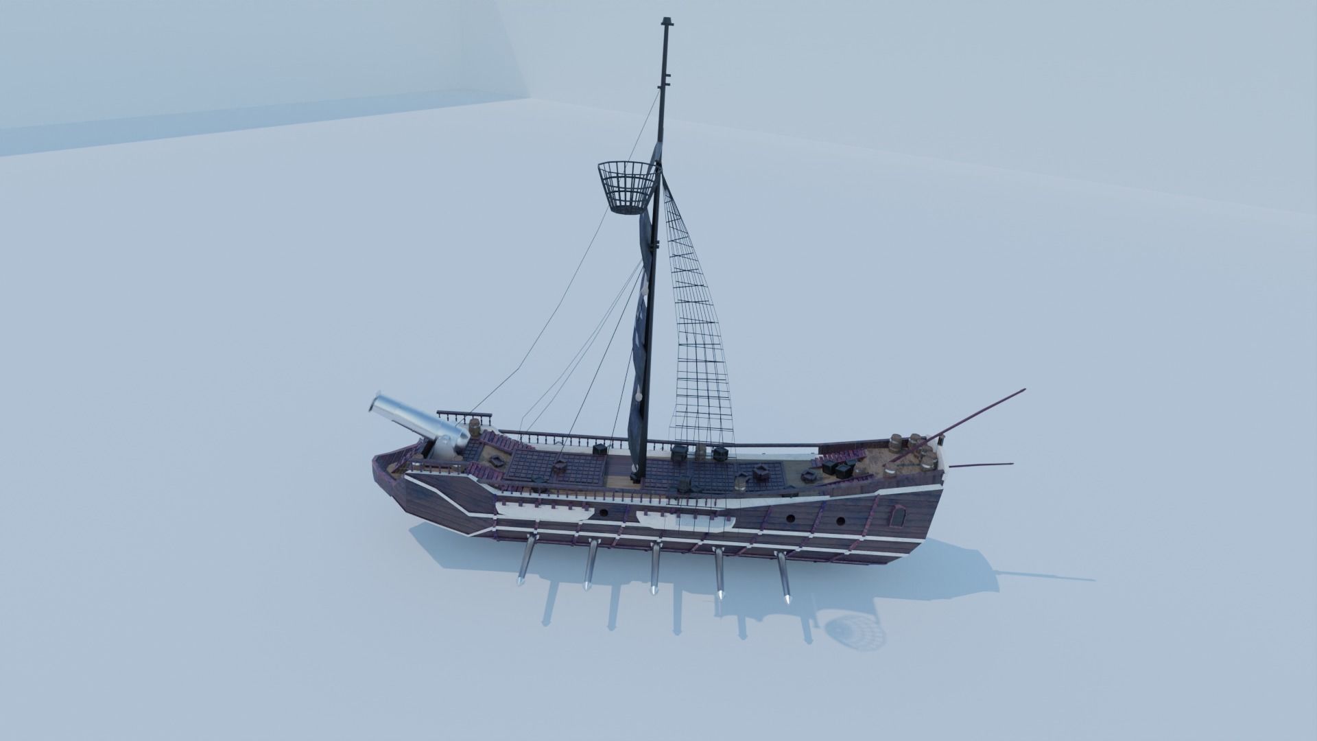 Pirate Ship 3D model - Single Cannon Low-poly 3D model_16
