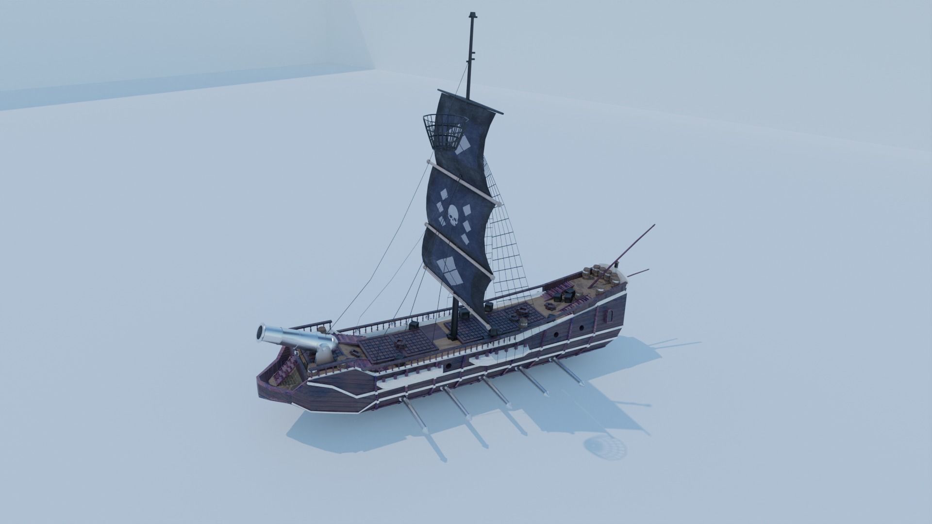 Pirate Ship 3D model - Single Cannon Low-poly 3D model_18