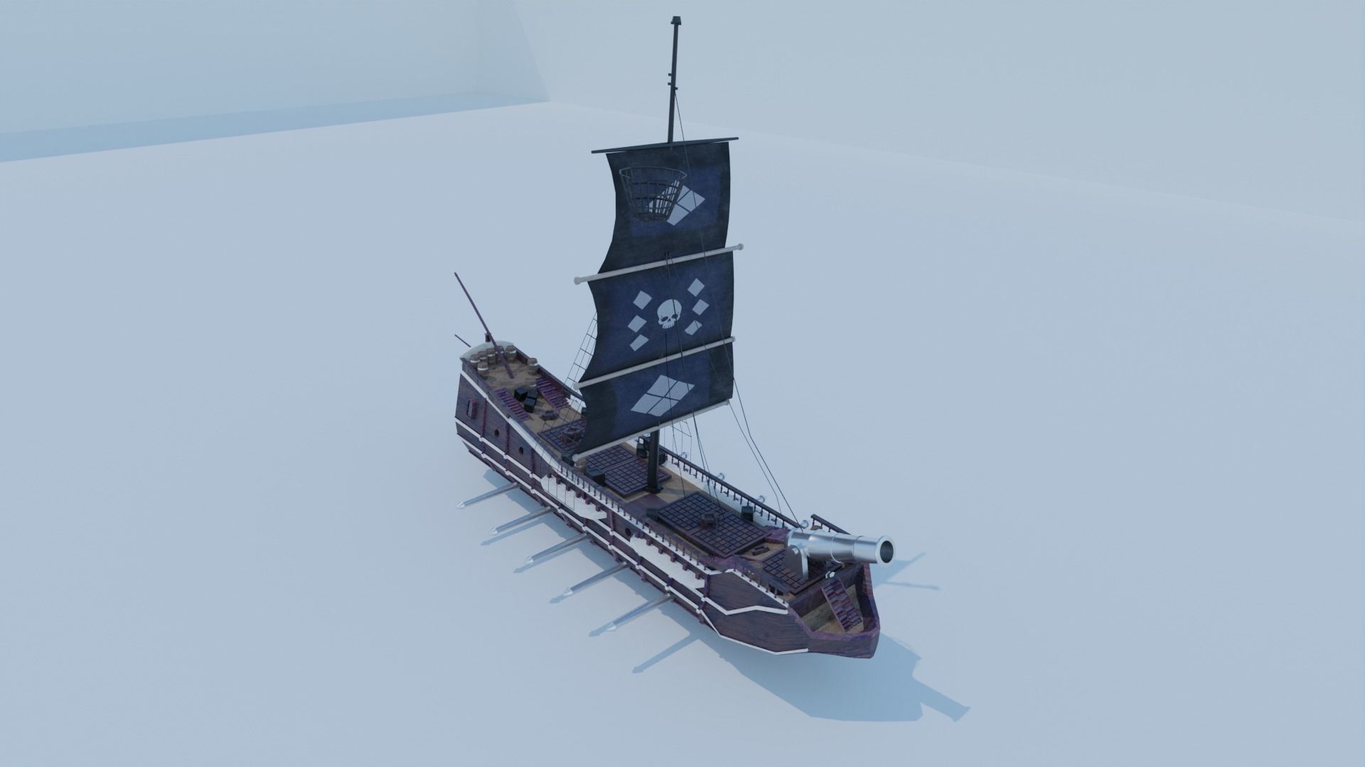 Pirate Ship 3D model - Single Cannon Low-poly 3D model_25
