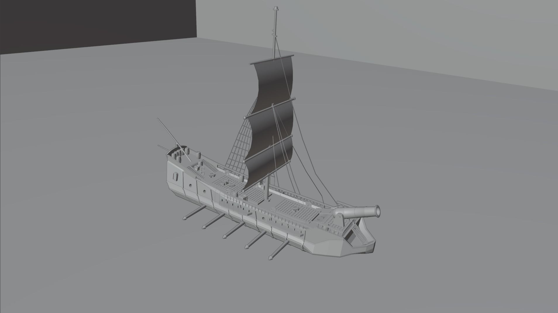 Pirate Ship 3D model - Single Cannon Low-poly 3D model_2