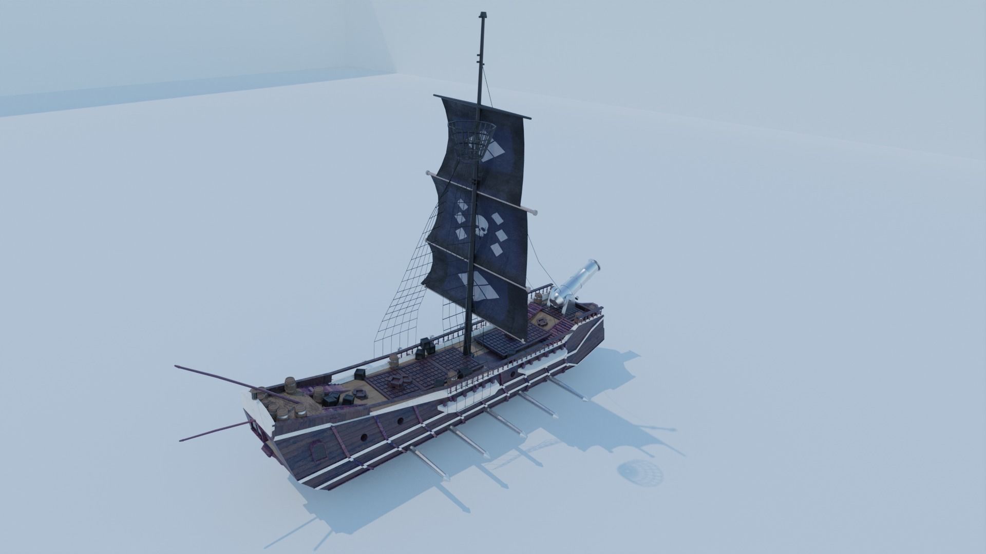 Pirate Ship 3D model - Single Cannon Low-poly 3D model_7