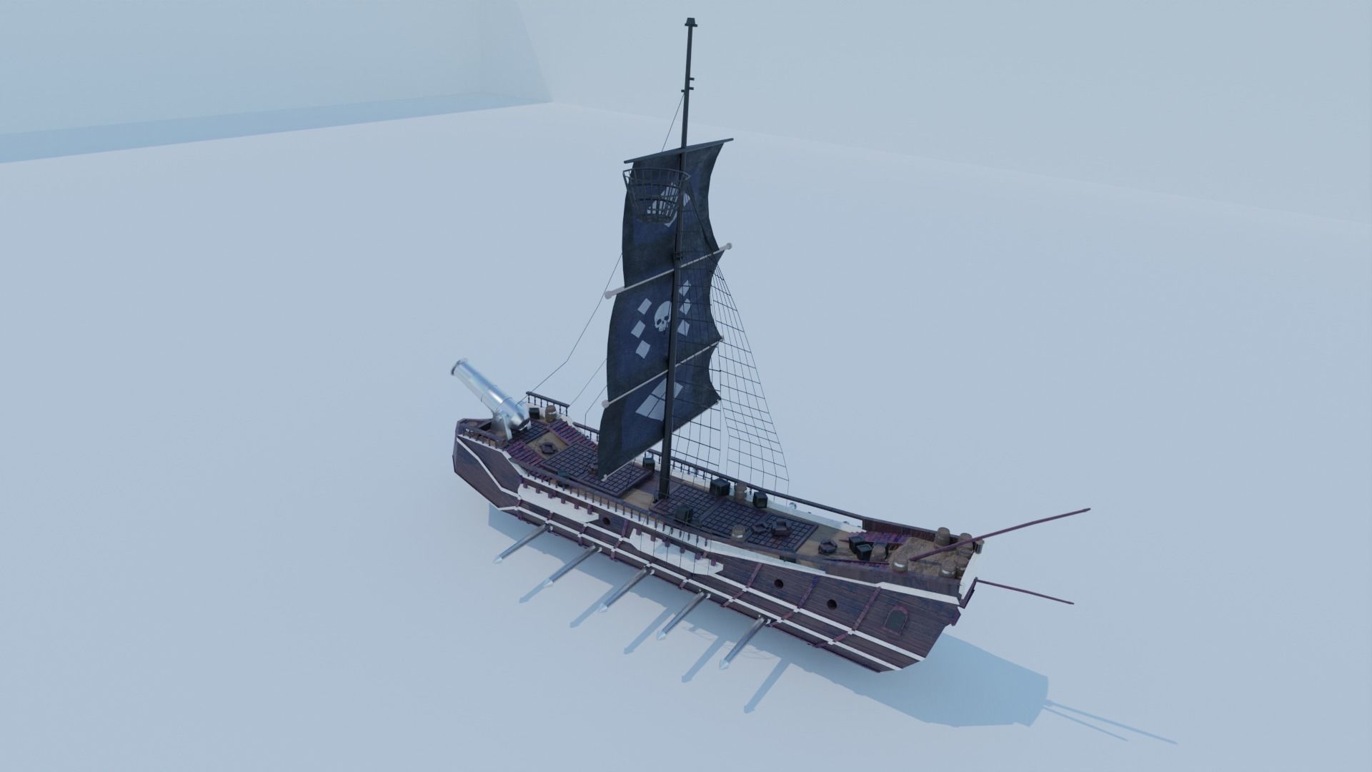 Pirate Ship 3D model - Single Cannon Low-poly 3D model_14
