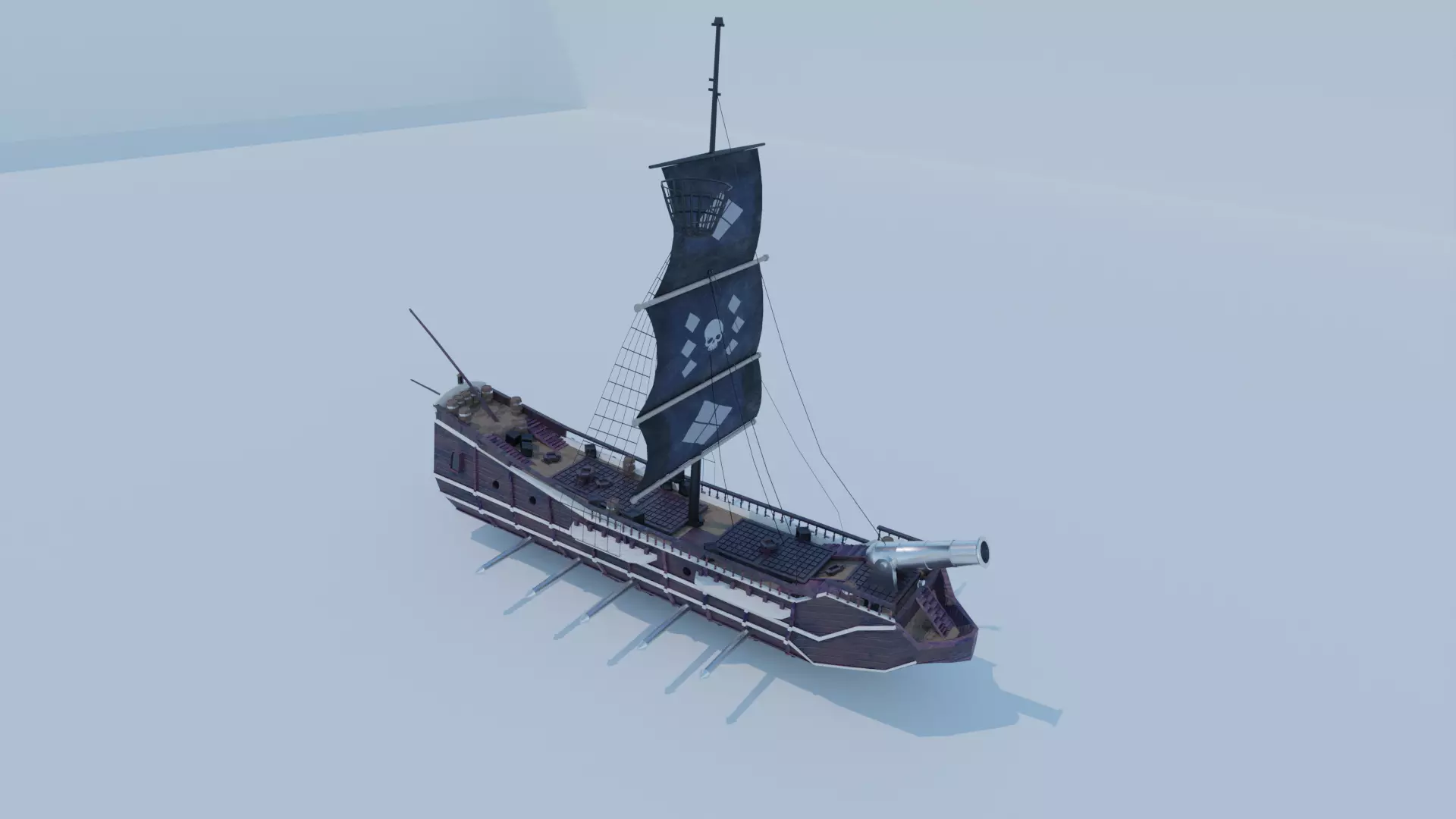 Pirate Ship 3D model - Single Cannon Low-poly 3D model_0