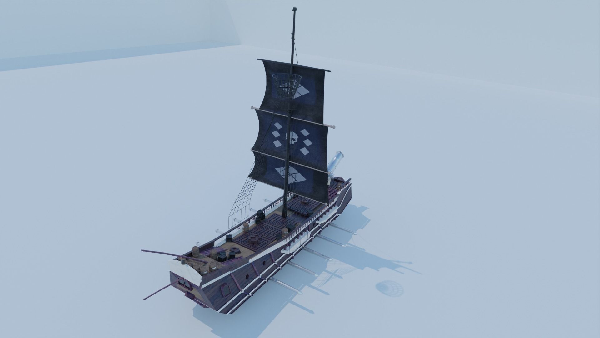 Pirate Ship 3D model - Single Cannon Low-poly 3D model_8