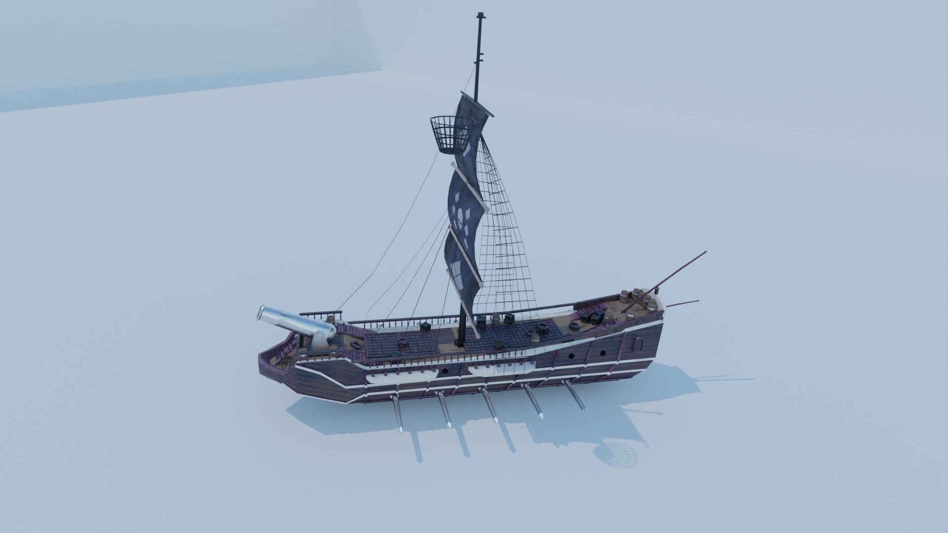 Pirate Ship 3D model - Single Cannon Low-poly 3D model_17
