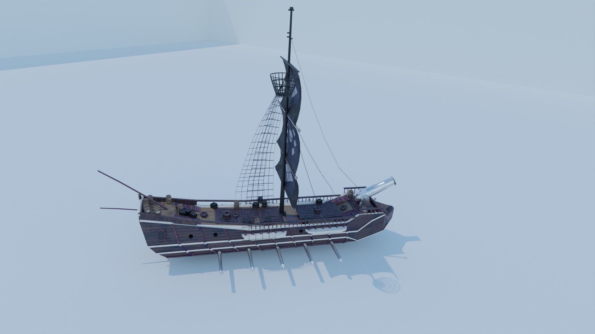Pirate Ship 3D model - Single Cannon Low-poly 3D model_5