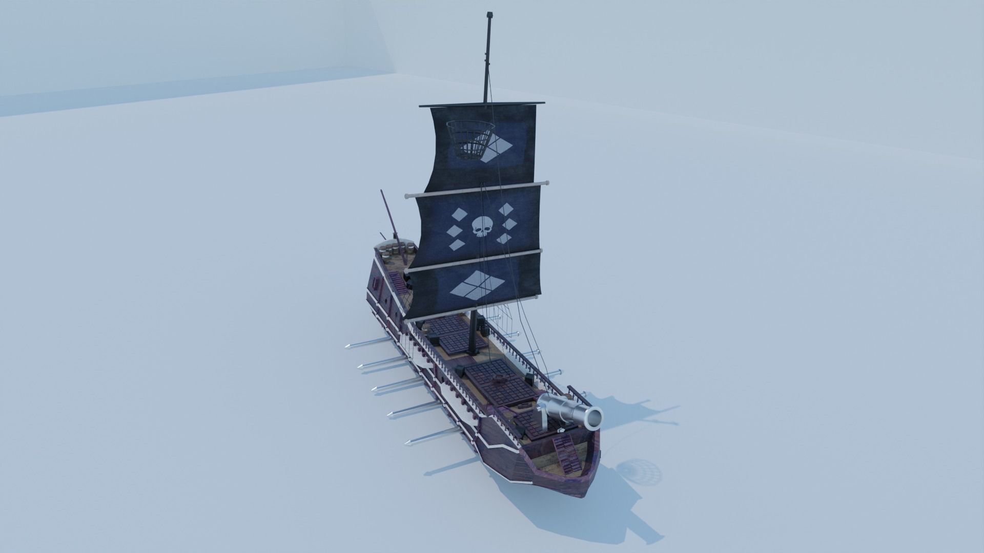 Pirate Ship 3D model - Single Cannon Low-poly 3D model_24